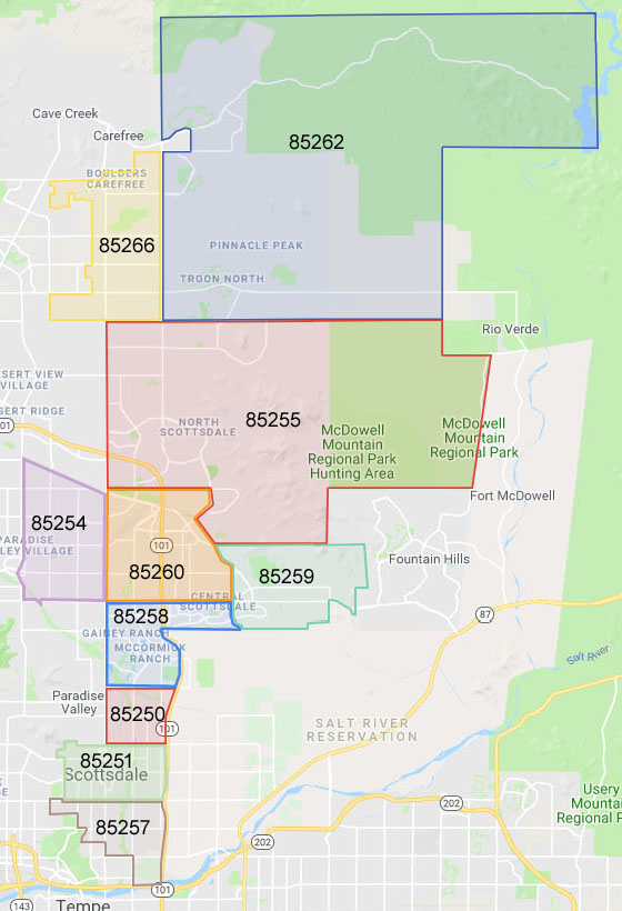 Scottsdale AZ Zip Code Map 